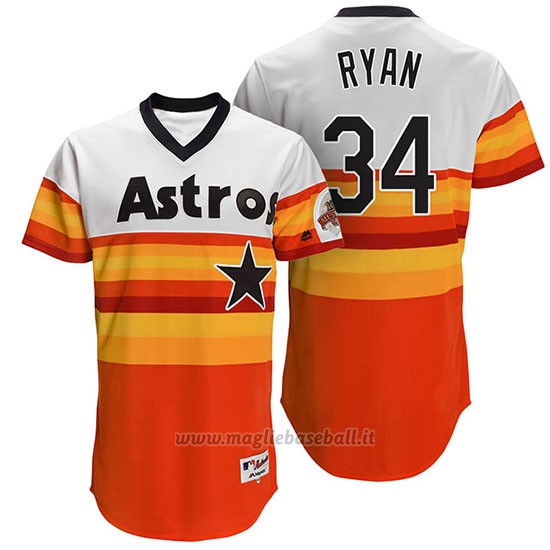 Maglia Baseball Uomo Houston Astros 34 Nolan Ryan Arancione Turn Back The Clock